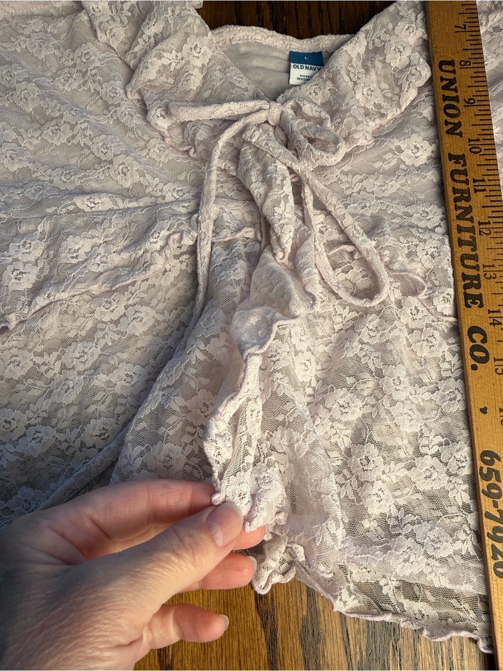 Lace Ruffle Top Old Navy L Blush Pink Tie Front Coquette Romantic Tiered Cami - Picture 8 of 11